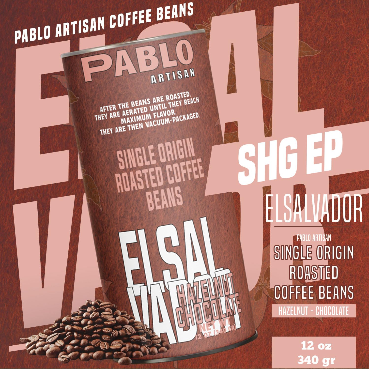 Pablo Artisan El Salvador SHG EP Single Origin Coffee Beans - Medium Roast Whole Bean Coffee, 100% Arabica Espresso Beans, Notes of Dark Chocolate