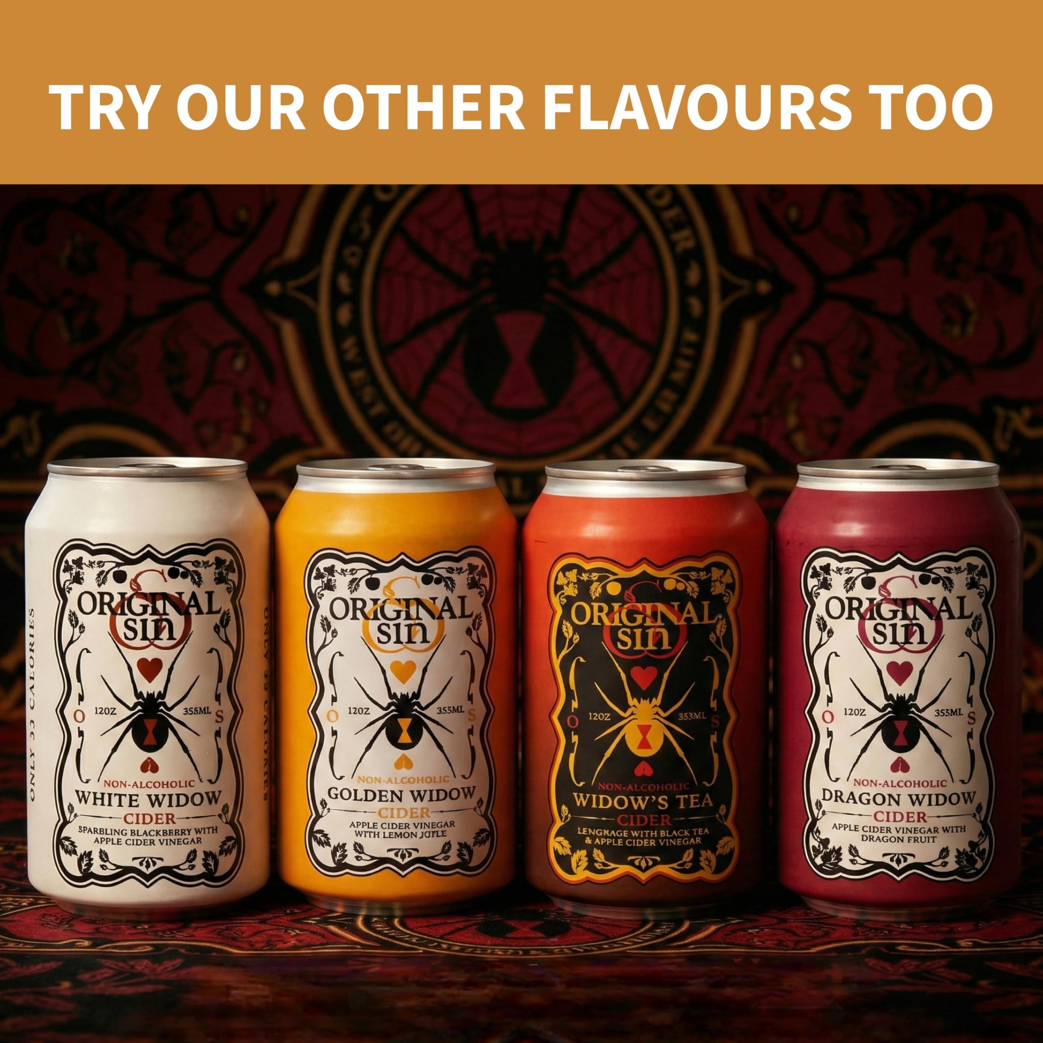 Original Sin Non Alcoholic Cider - Golden Widow Tea | Sparkling Apple Cider Vinegar Drink with 25% Fruit Juice | Sugar Free Non Alcoholic Drinks