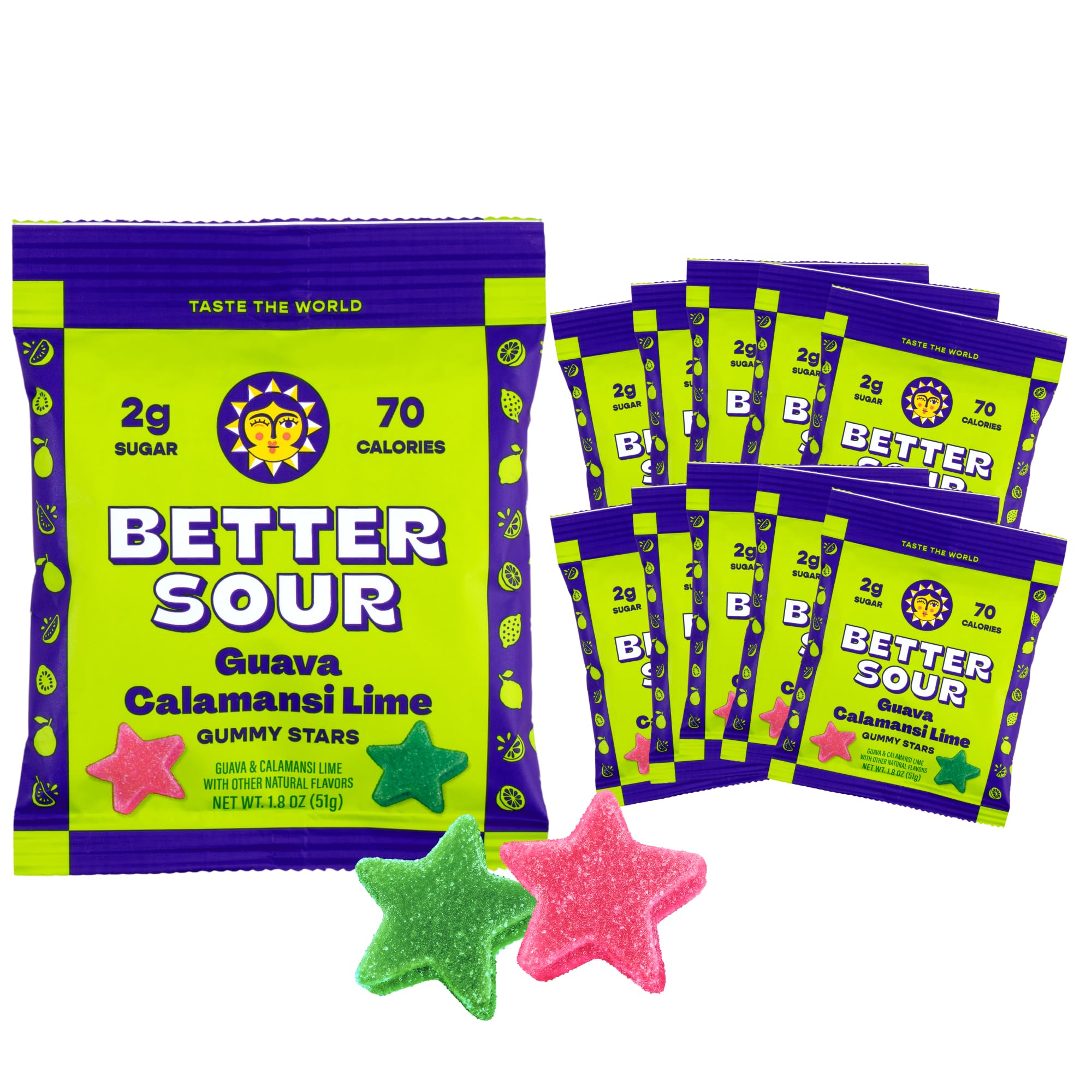 Better Sour Guava Calamansi Lime Gummy Stars Candy, Guava Sour Candy with Bold Tropical Flavor, Healthy Sour Candy Gluten Free Snack, Fiber Gummies