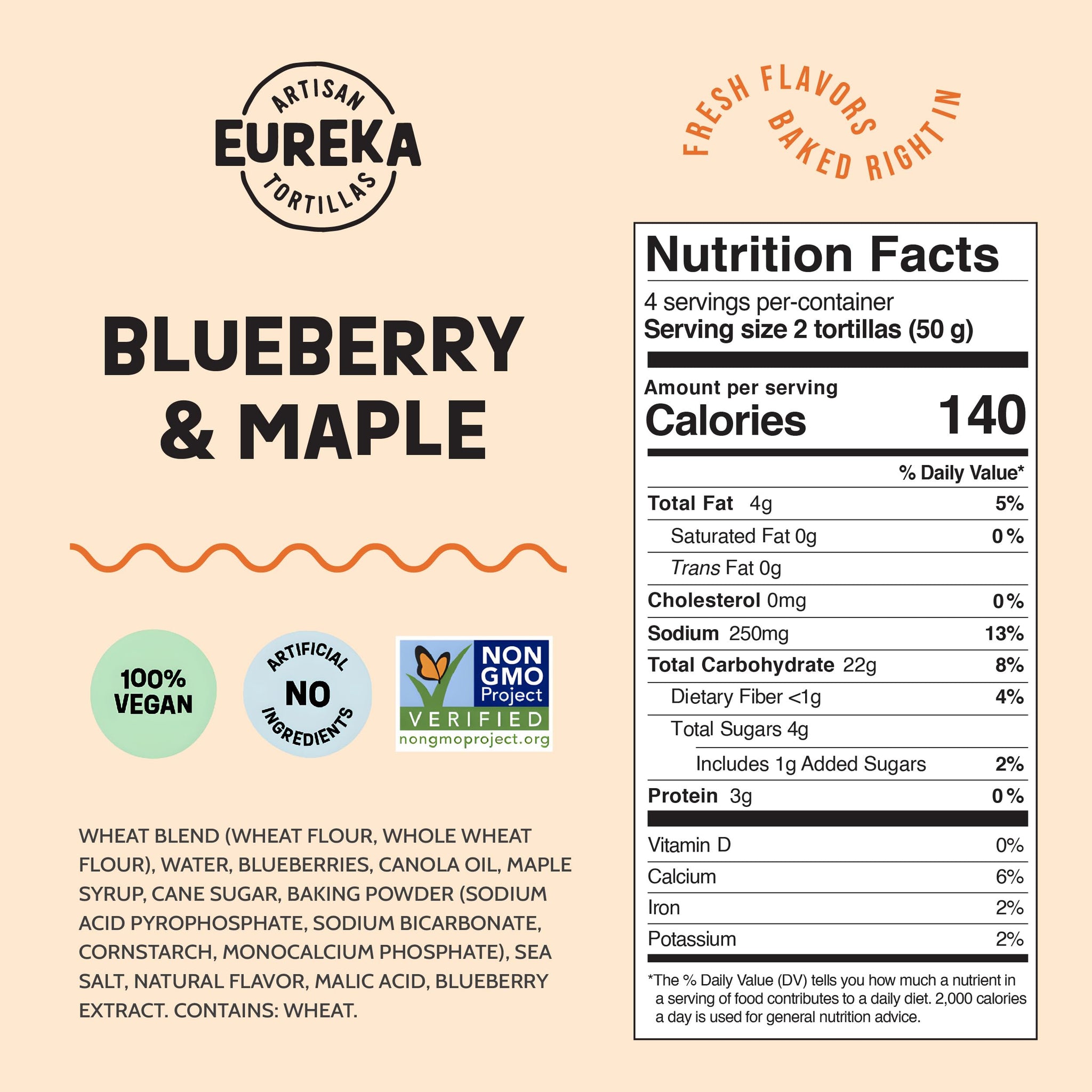 Eureka Tortilla Blueberry & Maple Flour Tortillas | Artisanal Craft Tortillas | 6” Mini Wrap Whole Grains | Vegan, Non-GMO, Low Calorie | (4 Packs, 8
