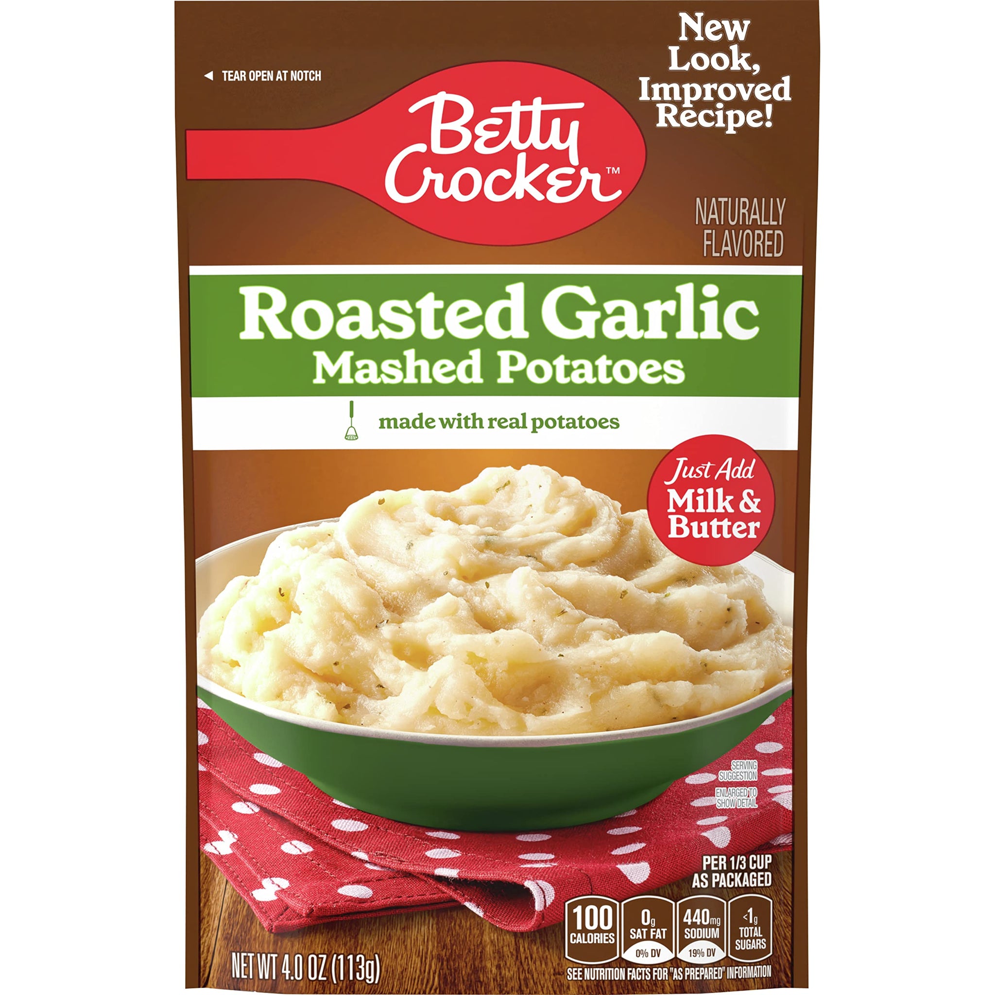 Betty Crocker Roasted Garlic Mashed Potatoes, Made with Real Potatoes, 4 oz