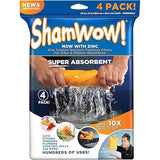 ShamWow 4pk (20"x27") Shammy Super Absorbent Multi-Purpose Home Cleaning, Chamois Towel for Cars, Lint-Free, Streak-Free & Scratch-Free, Holds 10x Its