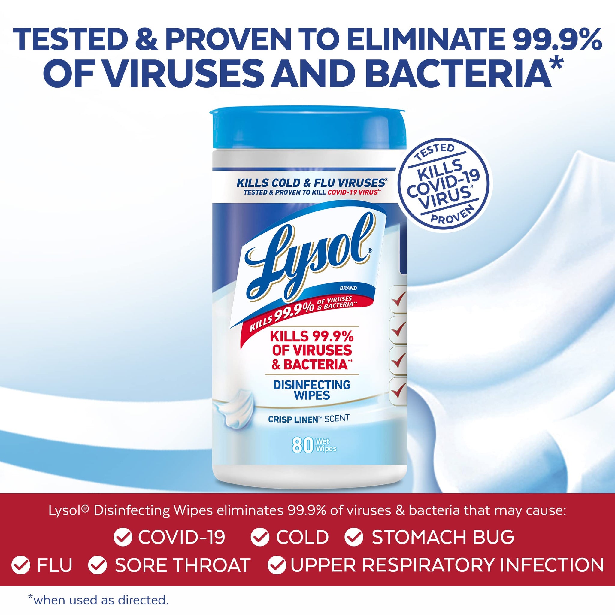 Lysol Disinfectant Wipes, Dorm Room Essentials, Multi-Surface Antibacterial Cleaning Wipes, For Disinfecting and Cleaning, Crisp Linen, 80 Count