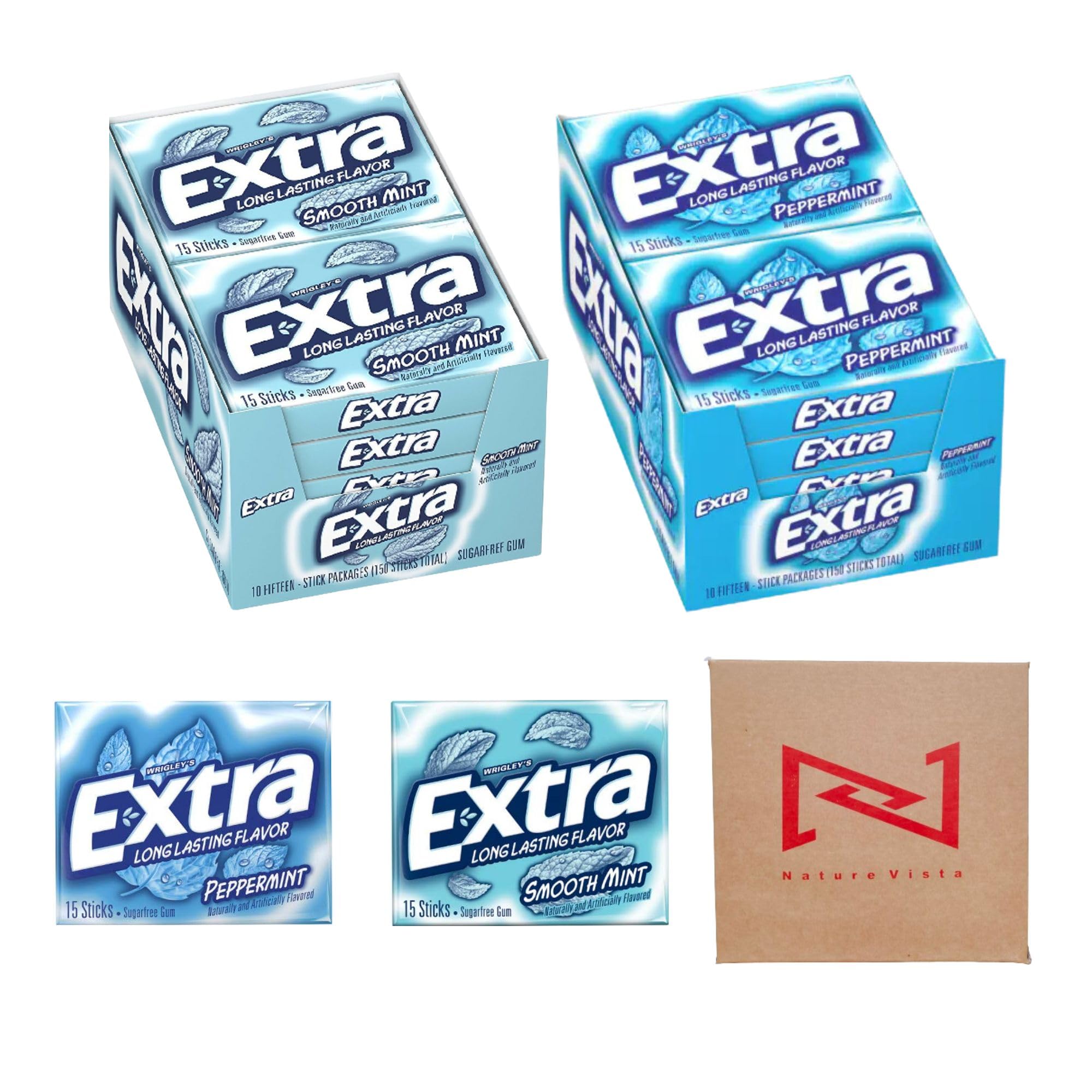 Smooth Mint & Peppermint Sugar-Free Chewing Gum 10 Count (Pack of 2), Combo Pack of Extra_s Smooth & Peppermint Sugar-Free Flavours in Nature Vista