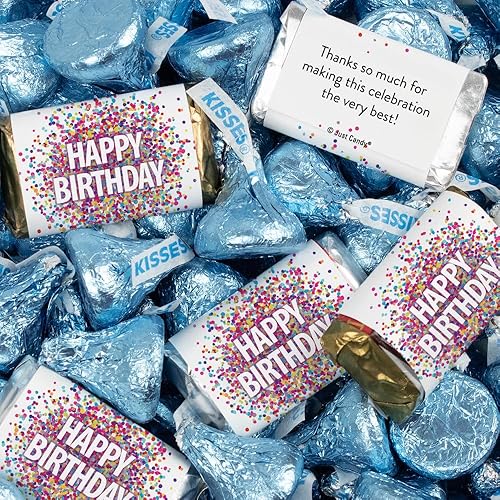 124 Pcs Birthday Candy Party Favors Miniatures Chocolate & Light Blue Kisses (1.52 lbs, Approx. 124 Pcs)