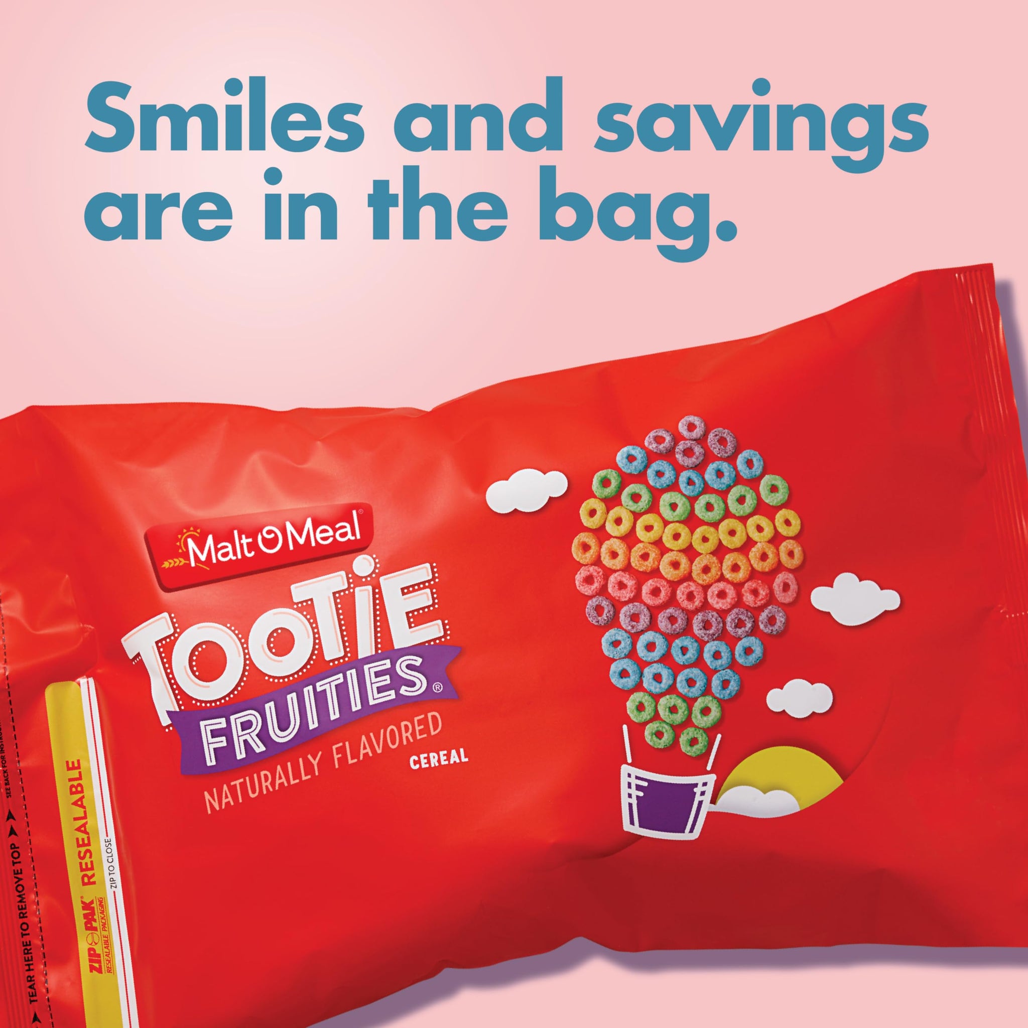 Malt-O-Meal Tootie Fruities Breakfast Cereal for Kids, Colorful and Fruity, Family Size, 30 oz Resealable Bag