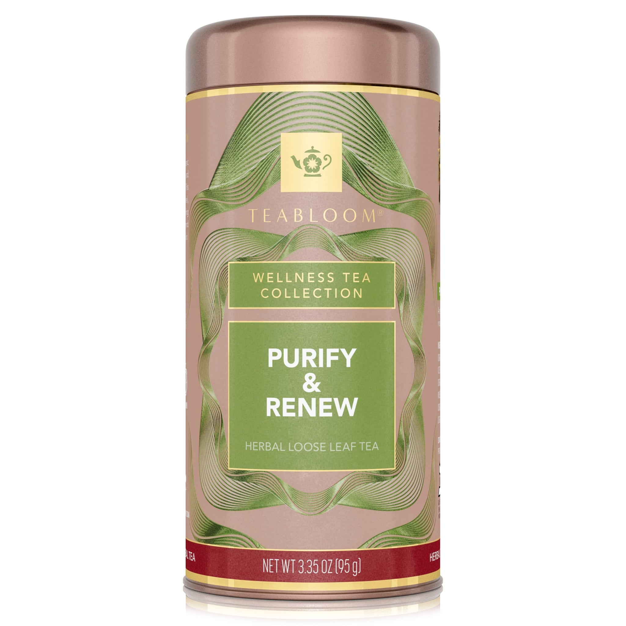 Teabloom Purify and Renew Loose Leaf Herbal Tea with Lemon, Herbs & Yerba Maté | Lightly Caffeinated Garden-Inspired Blend | Canister Makes 35-50 Cups