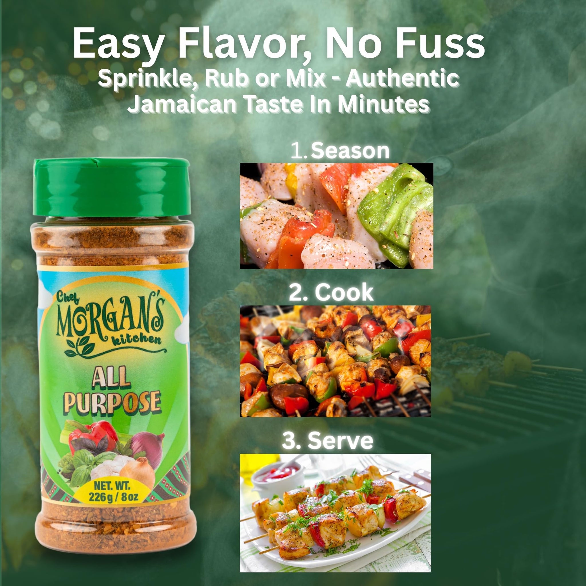 Chef Morgan's Kitchen Real Jamaican All Purpose Seasoning 8 oz - Natural Herbs and Spices for Cooking - Authentic Tropical Flavor - Versatile Spice