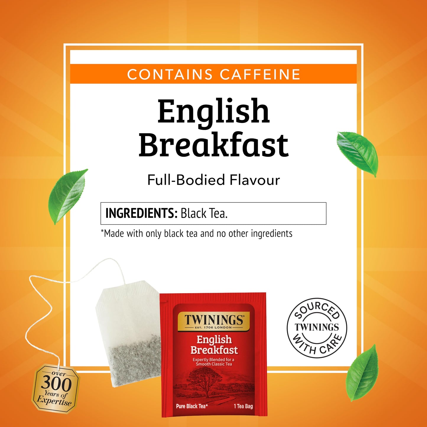 Twinings English Breakfast Black Tea Individually Wrapped Bags, 20 Count (Pack of 1), Flavourful, Robust, Caffeinated, Enjoy Hot or Iced, 20 Teabags