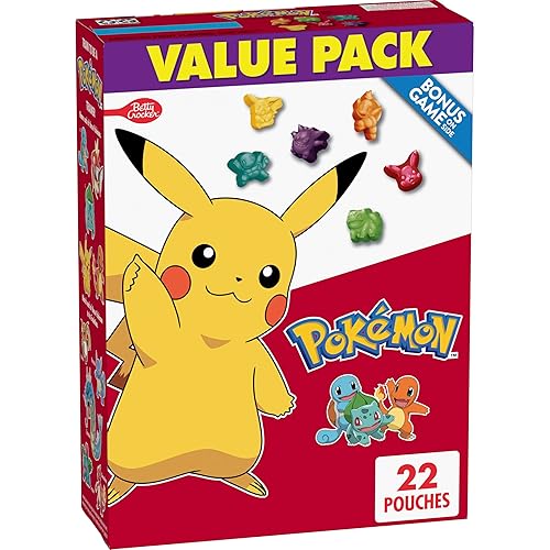 Pokemon Fruit Flavored Snacks, Fat Free and Gluten Free Snacks, 17.6 oz (22 Pouches)