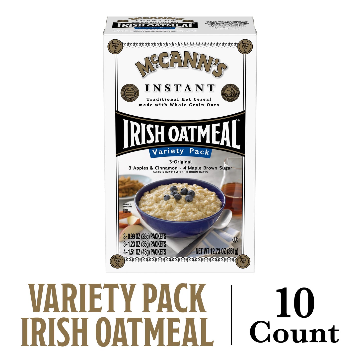 McCann's Instant Irish Oatmeal, Three Flavor Variety Pack, 10 Packets