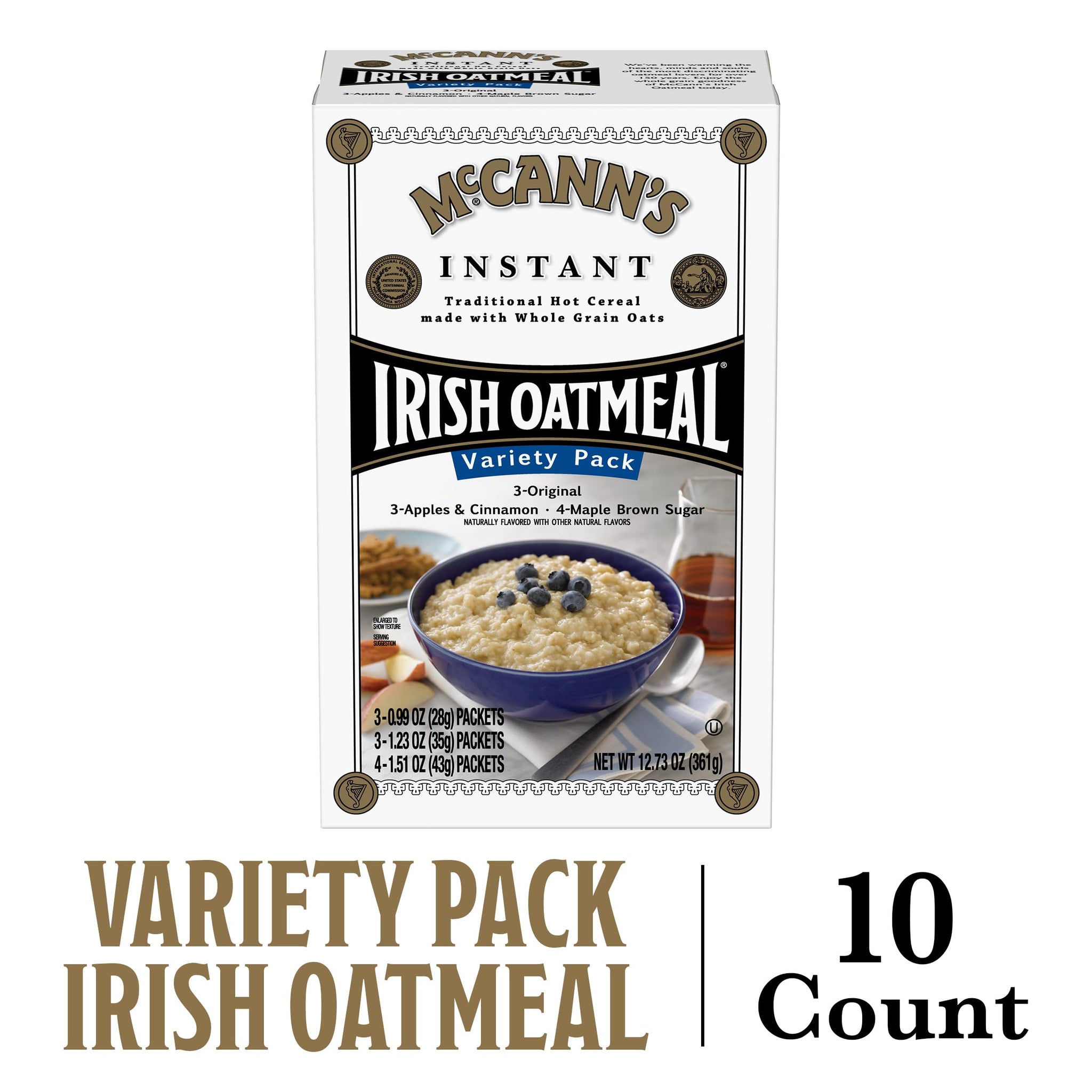McCann's Instant Irish Oatmeal, Three Flavor Variety Pack, 10 Packets