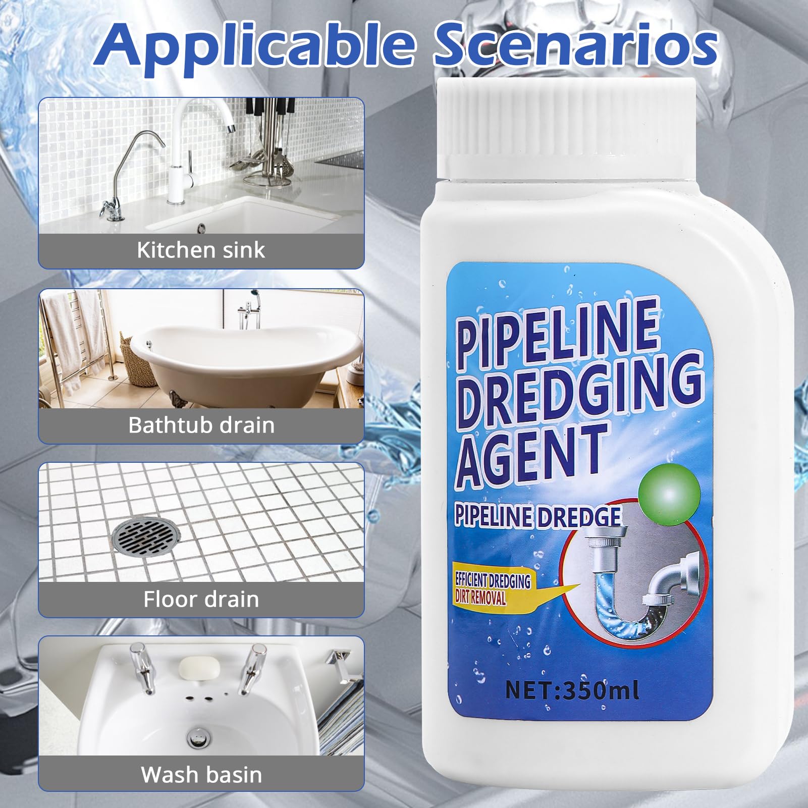 Pipeline Dredging Agent-Drain Clog Remover, 350ml Kitchen Unblocker,Powerful Pipe Unclogger Powerful Sink,Unclog Toilet Clog And Kitchen Sink Pipe