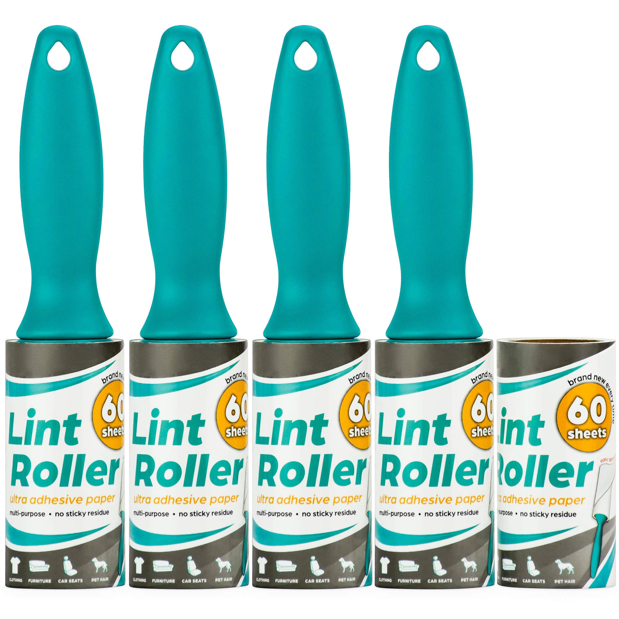 DecorRack Lint Rollers with Extra Refill, Pet Hair Remover, 300 Extra Sticky Sheets, 4 Lint Rollers Dog & Cat Hair Removal, Lint, Dust from Clothes