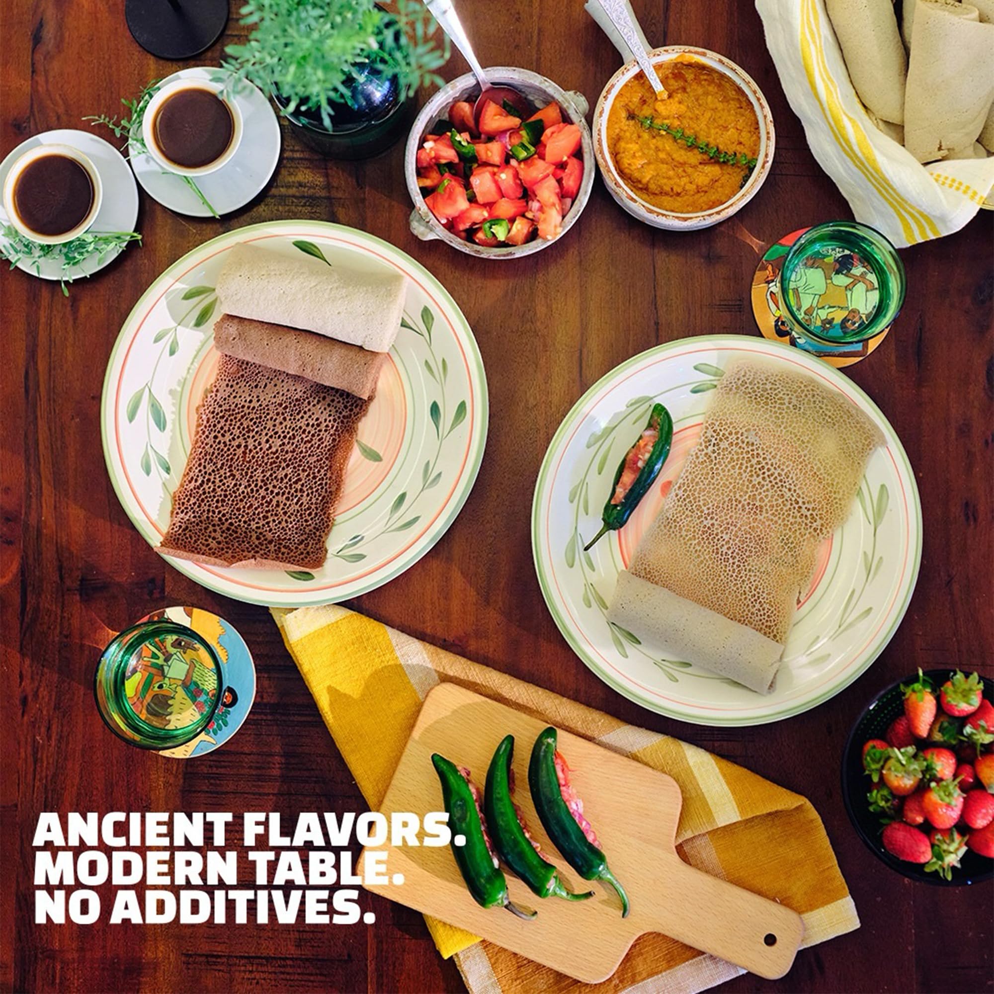 Red Fox Spices Authentic Teff Injera Flatbread - Traditional Ethiopian Fermented Bread Made with Whole Grain Teff Flour, a Naturally Grain - Authentic