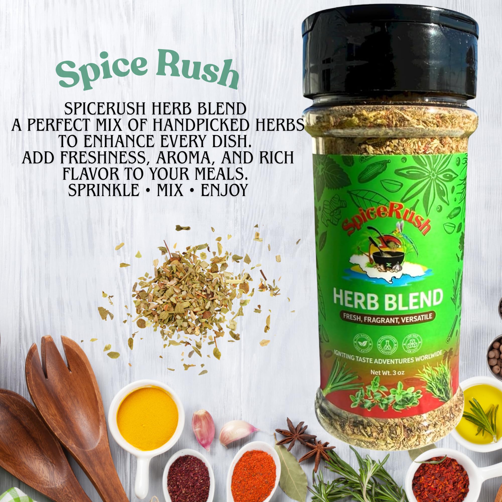SpiceRush Premium Herb Blend Seasoning - 3 oz | All Natural Dry Seasoning Blend | Mixed Herbs Seasoning with Rosemary, Thyme & Oregano | Flavor Time