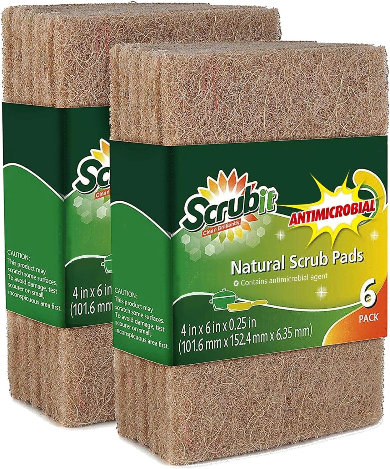 SCRUBIT Natural Scouring Pads (12 Pack) - Eco Friendly Scrubbing Pads for Kitchen Cleaning, Dishes, and Pots - Non-Scratch Kitchen Scrubbers - 100%