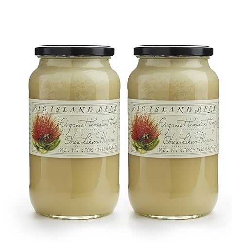 2-Pack of Big Island Bees Ohia Lehua Honey, Organic Raw Hawaiian Honey - (Two Large 47 oz Glass Jars)