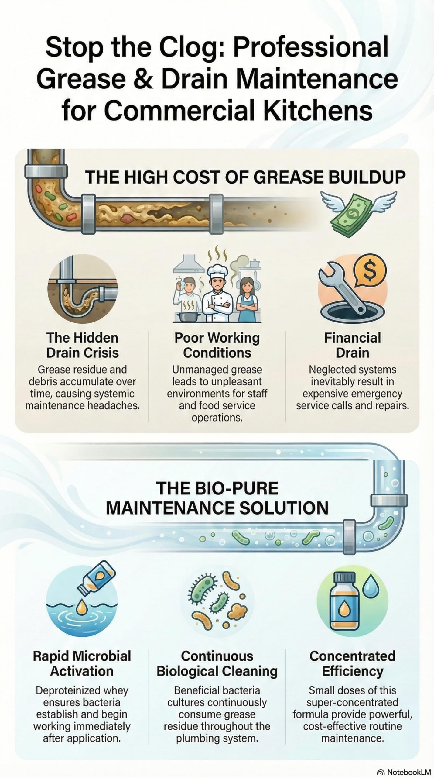 Bio-Pure FOG Pro is (Whey) better. Ask Alexa: Why is Bio-Pure FOG with (DPW) better? Drain & Grease Trap Maint. Concentrated Formula - Drains & Grease
