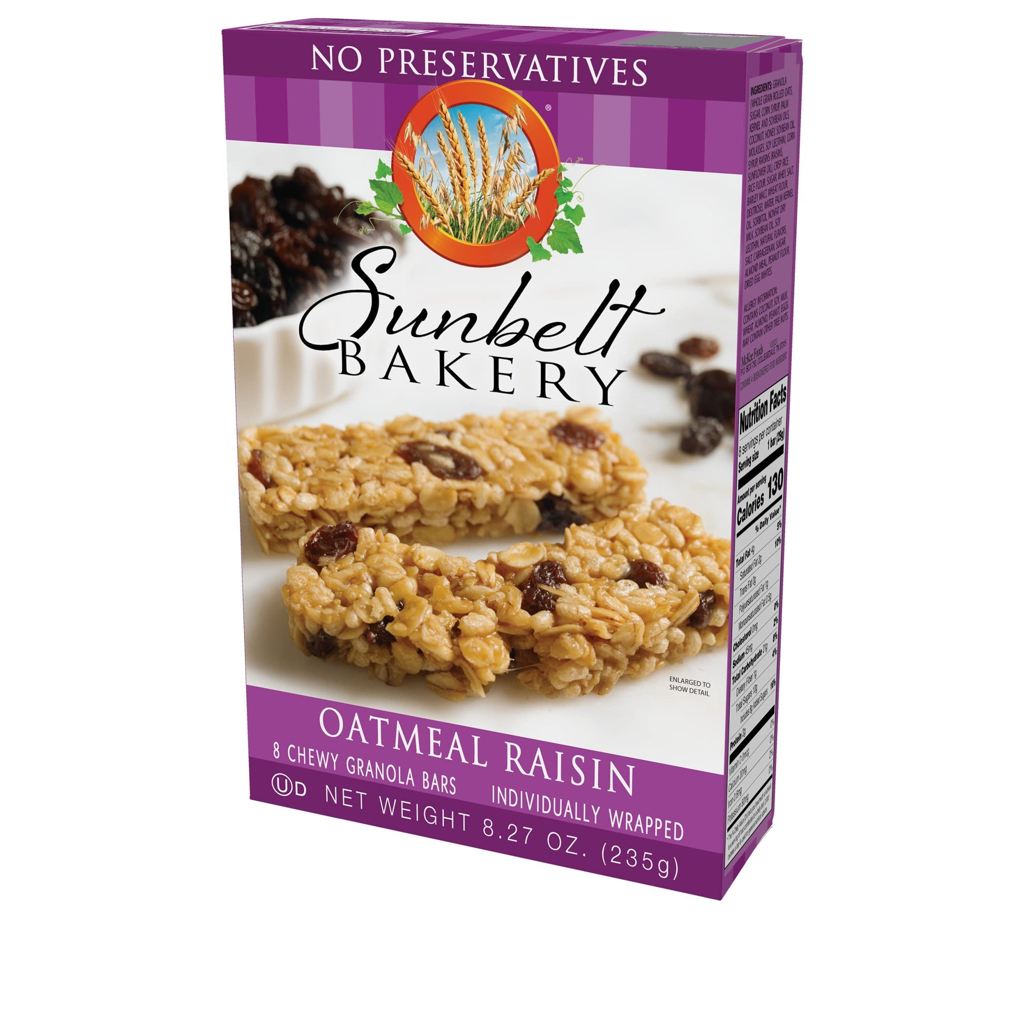 Sunbelt Bakery Oatmeal Raisin Chewy Granola Bars, 96-1.0 OZ Bars (12 Boxes)