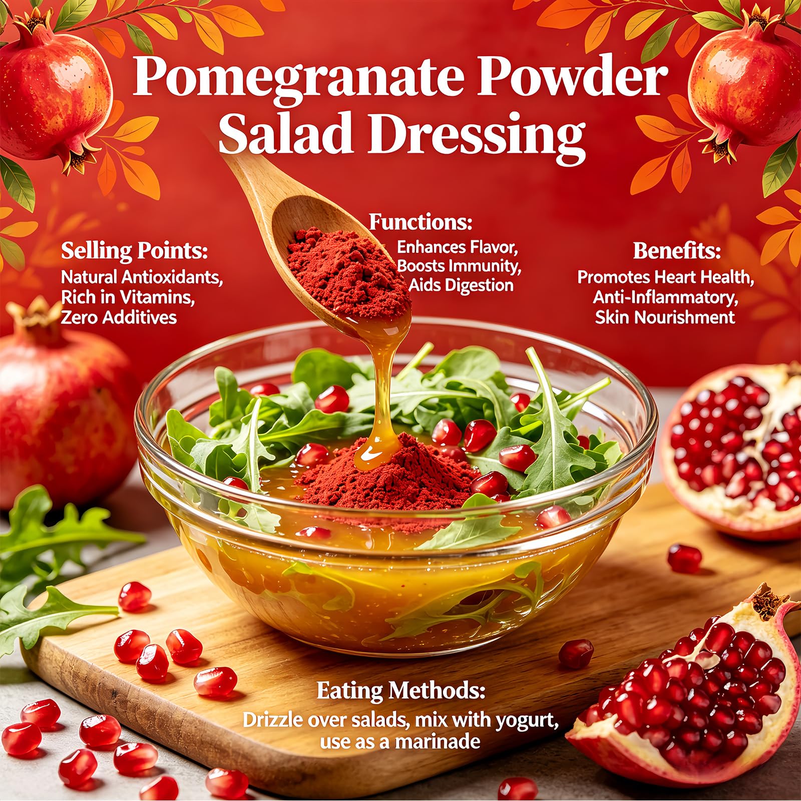 Pomegranate Powder 10oz, Fruit Powder with Intense Tangy Flavor - for Smoothies, Drinks & Baking - Resealable Canister, 280g