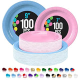 Party Solids Exquisite Light Blue & Pink Mixed Paper Plates - 7" & 9", 200 Pack (100 each), 350 GSM