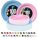 Party Solids Exquisite Light Blue & Pink Mixed Paper Plates - 7" & 9", 200 Pack (100 each), 350 GSM