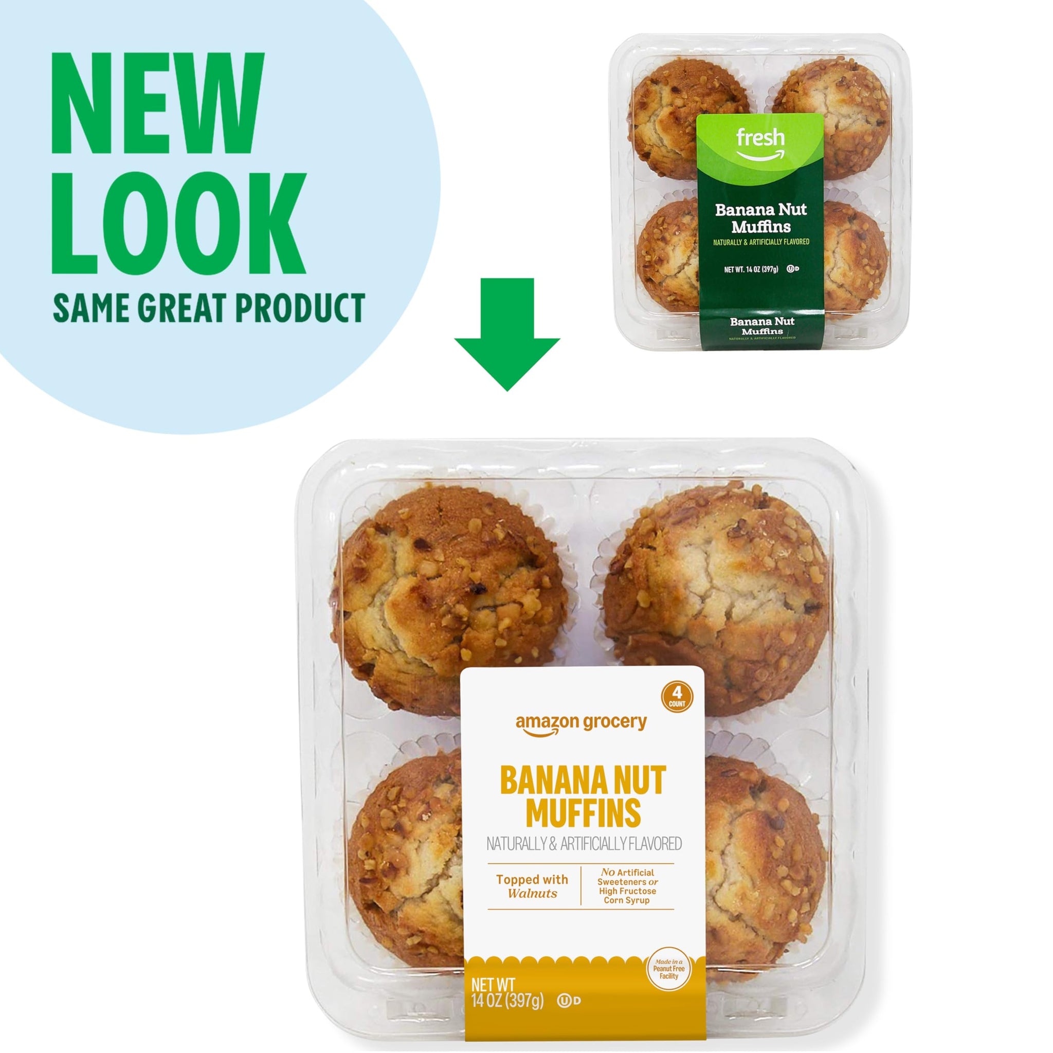 Amazon Grocery, Banana Nut Muffins, 14 Oz, 4 Ct, Frozen