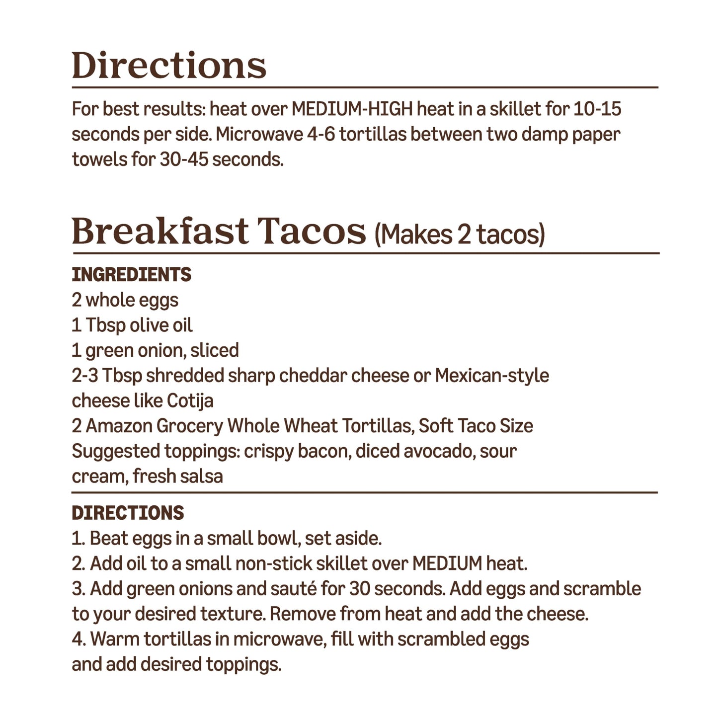 Amazon Grocery, Whole Wheat Tortilla, Soft Taco Size, 16 Oz, 10 Ct