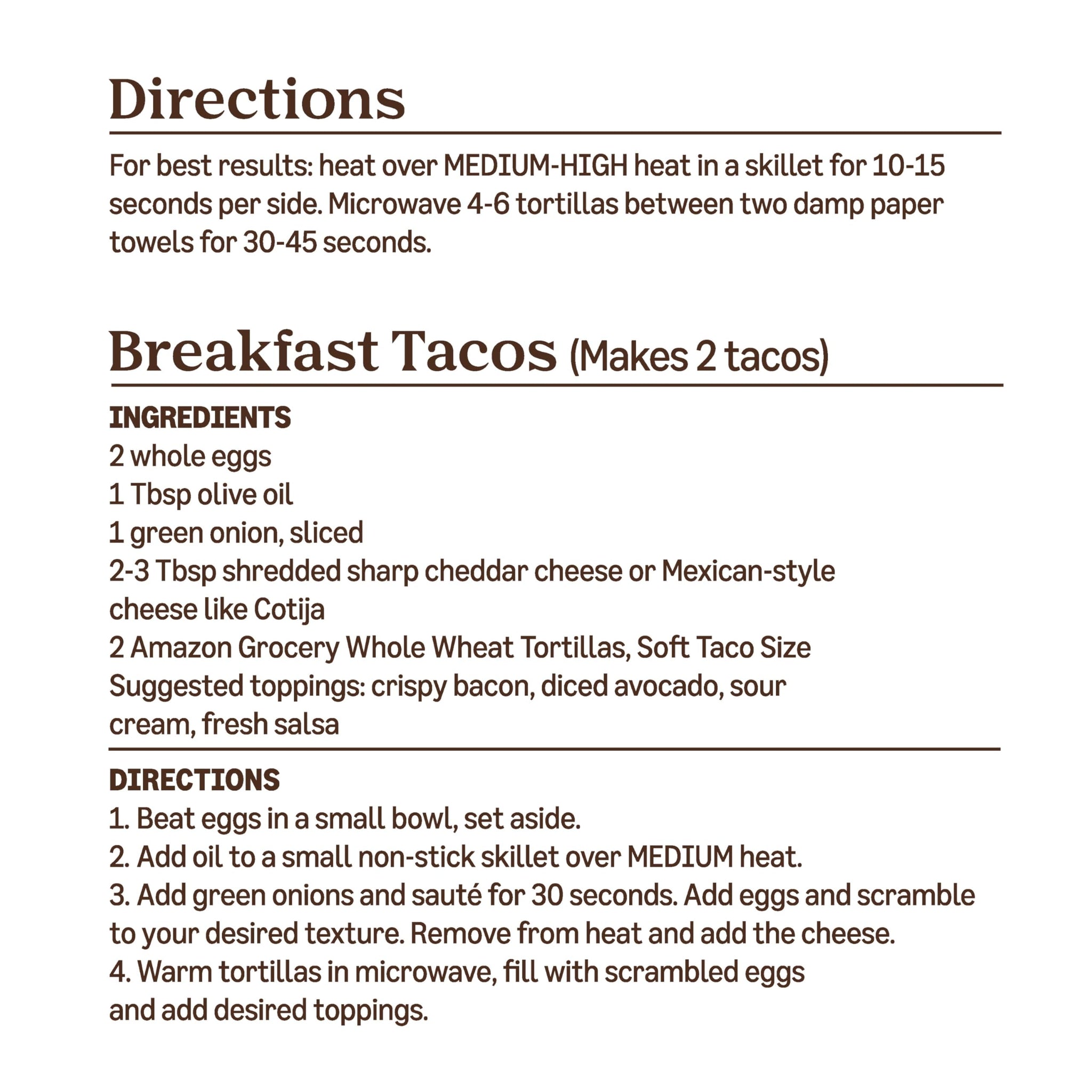 Amazon Grocery, Whole Wheat Tortilla, Soft Taco Size, 16 Oz, 10 Ct