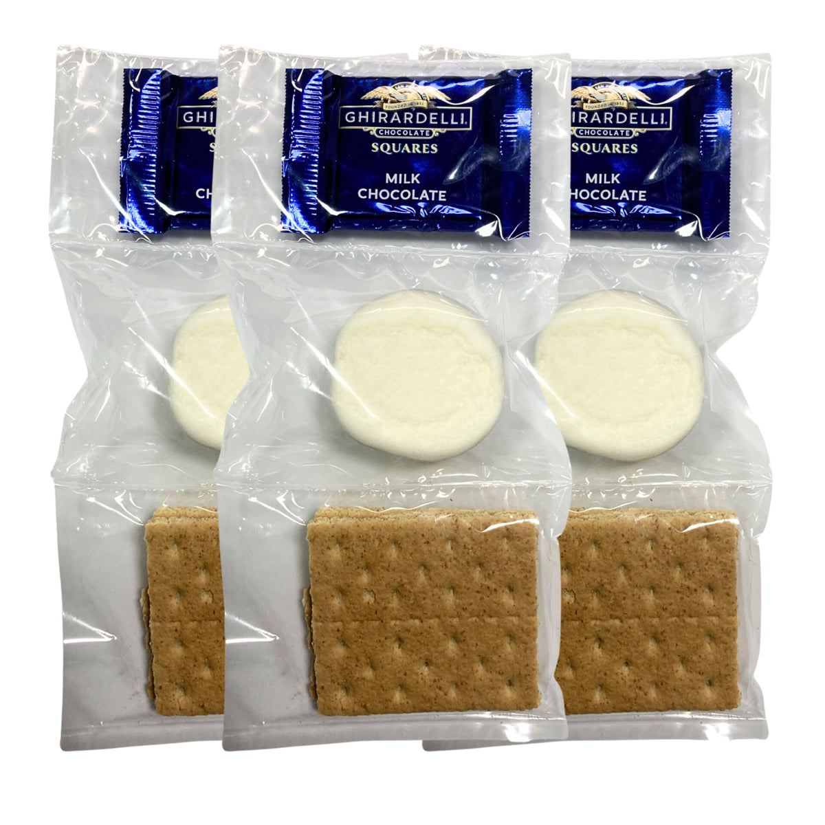 WBB | SMORES KIT STRIP | Individually packaged set : Graham Crackers, Marshmallow, Chocolate | Make delicious smores (100 sets) (Milk chocolate)