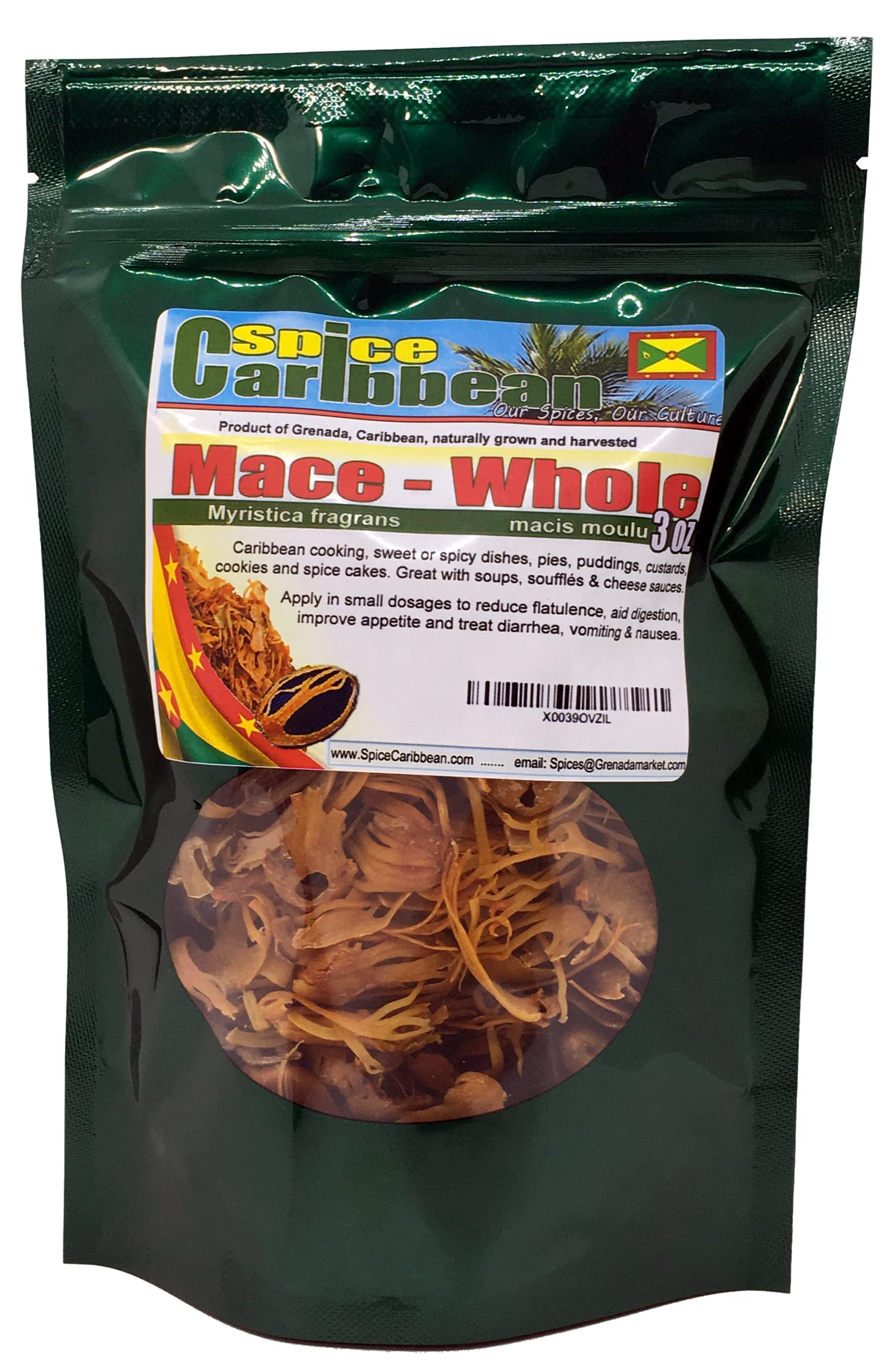 Nutmeg MACE - WHOLE PIECES, Spice of Grenada (3 Oz in resealable pouch)