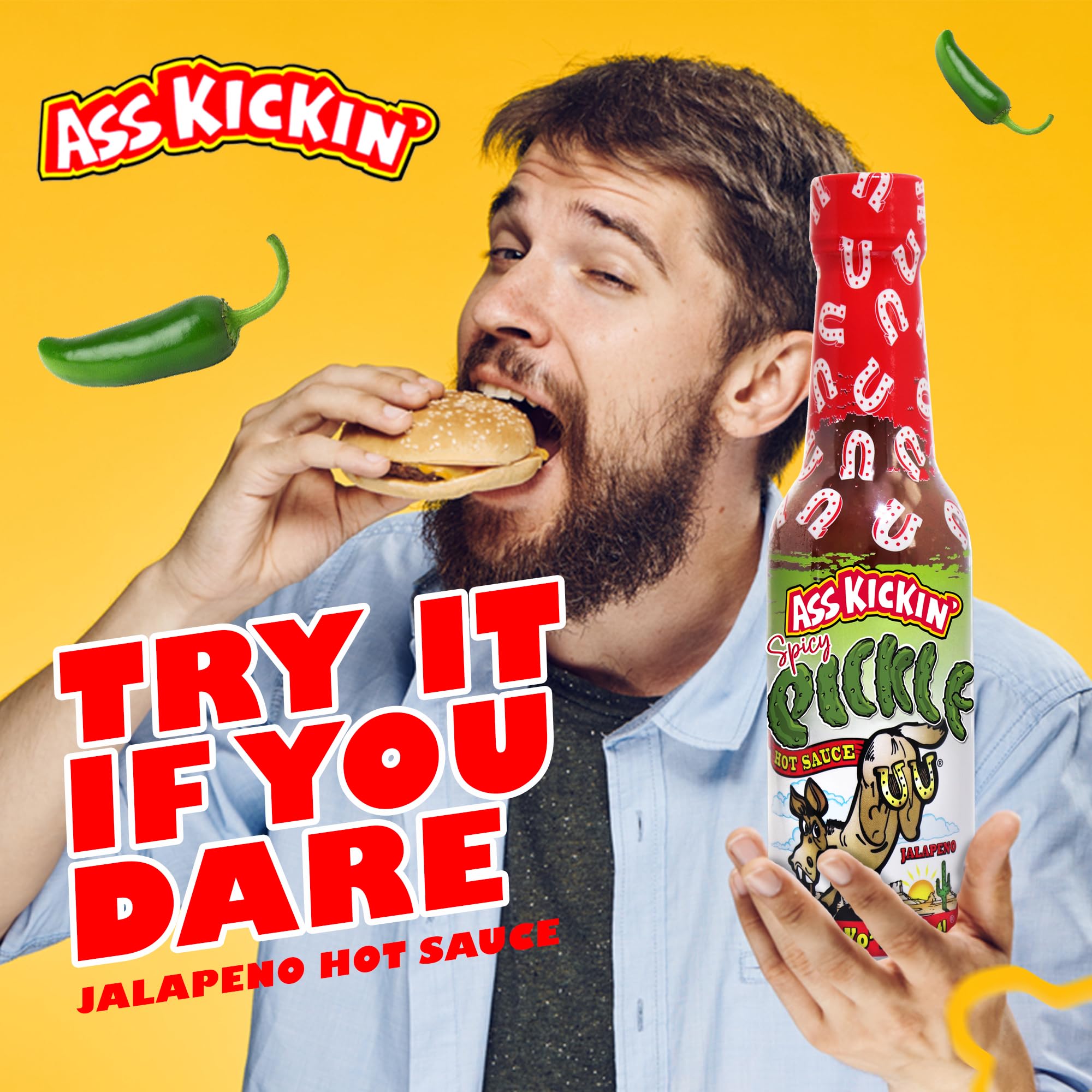 ASS KICKIN’ Spicy Pickle Hot Sauce (5 oz) - Zesty Jalapeño Pickle Blend - Medium Heat Gourmet Hot Sauce for Wings, Burgers & Sandwiches