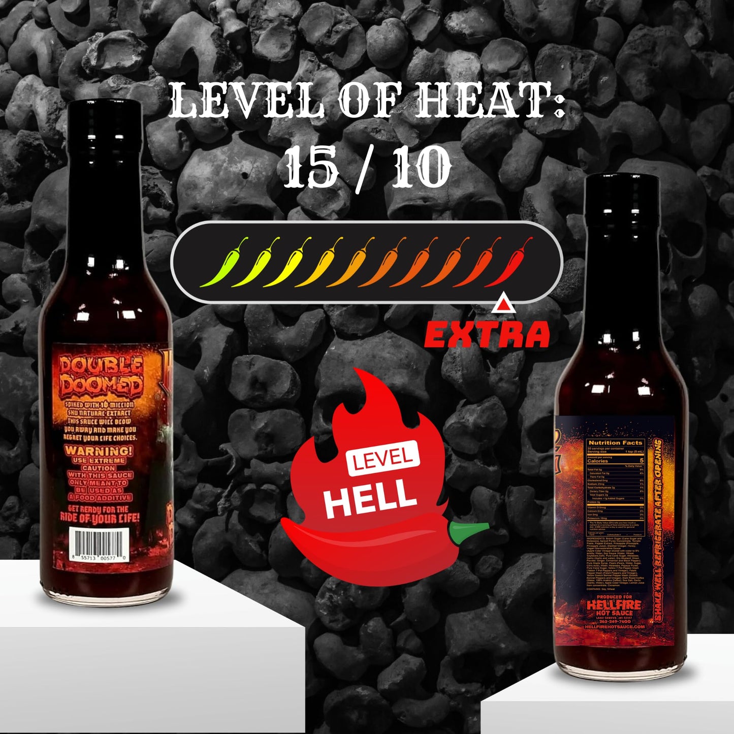 Hellfire Hot Sauce Double Doomed Rebooted- The Worlds Hottest Hot Sauce - Double Doomed spiked with double the amount of 6.66 million shu natural