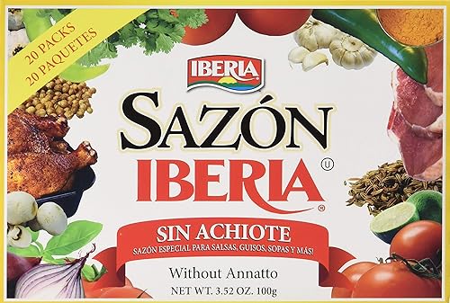 Iberia Sazon without Annatto, 3.52 oz, Perfect Seasoning Made With a Combination of Finest Herbs and Spices, 36 Packs