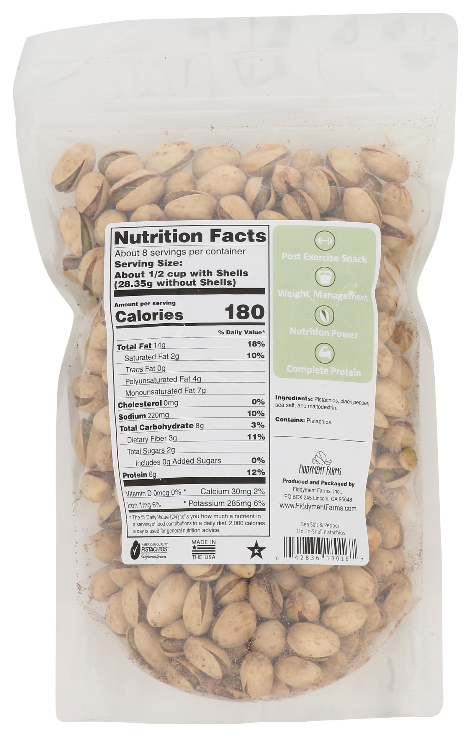 Fiddyment Farm Sea Salt Pepper Pistachio Nut In Shell, 16 OZ