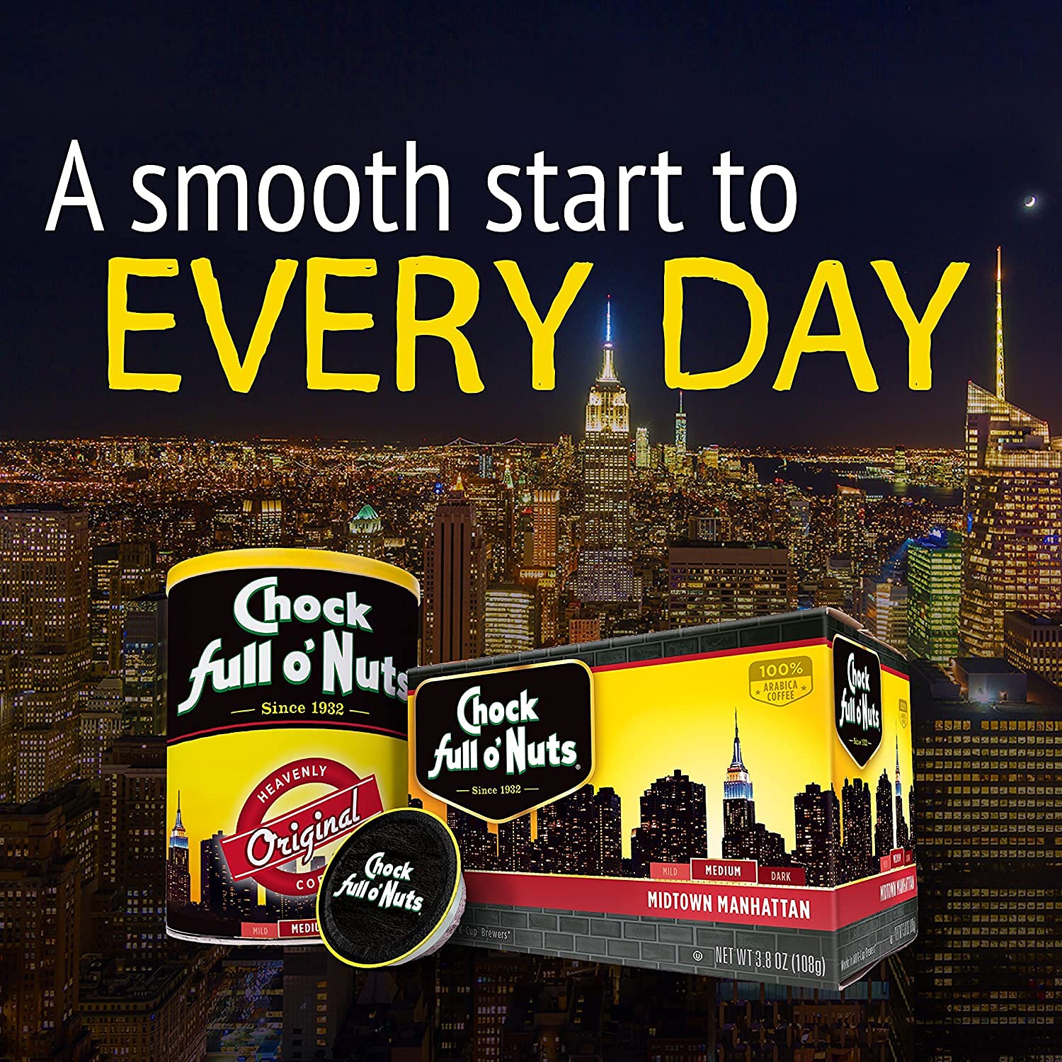 Chock Full o'Nuts Manhattan Medium Roast, K-Cup Coffee Pods (3.8 Ounce (Pack of 1), Midtown Manhattan)