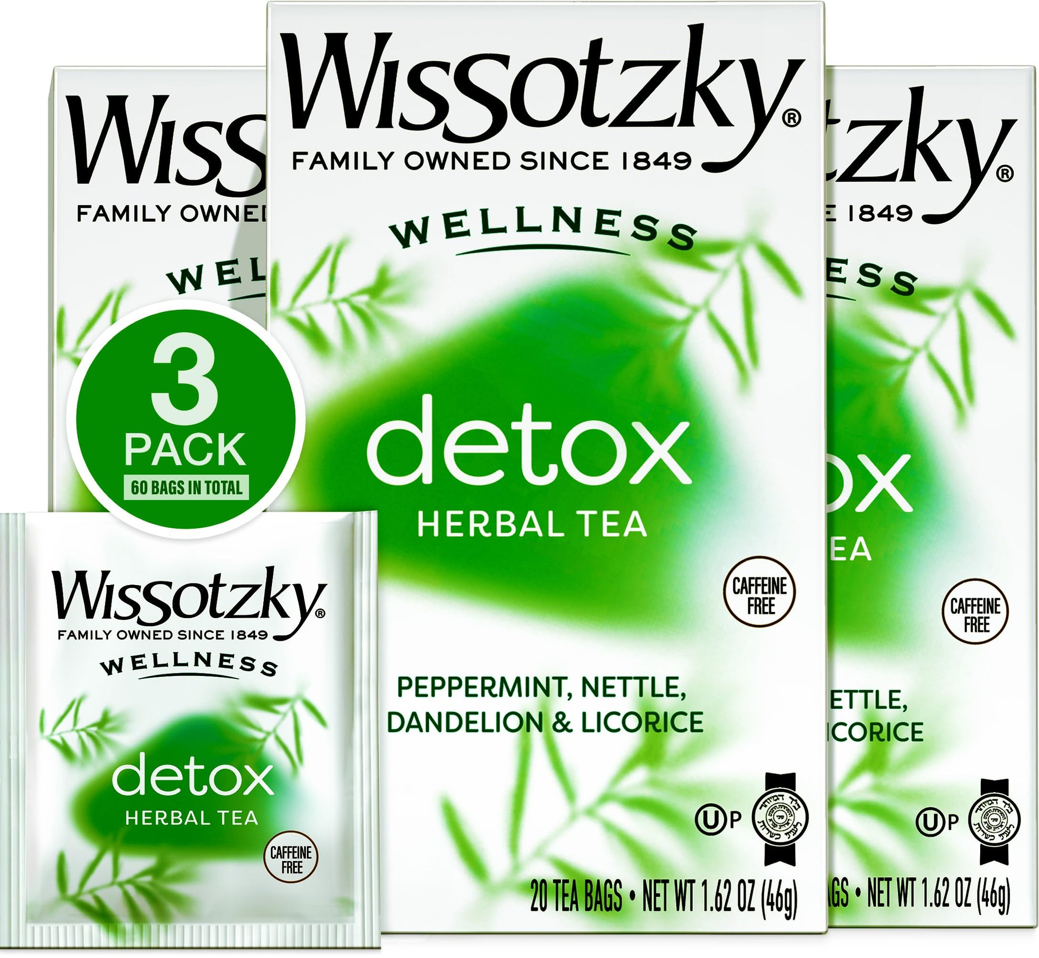 Wissotzky Wellness Detox Herbal Tea, (3 Pack - 60 Tea Bags) | Caffeine Free | Natural Cleansing Support | With Peppermint, Nettle, Dandelion