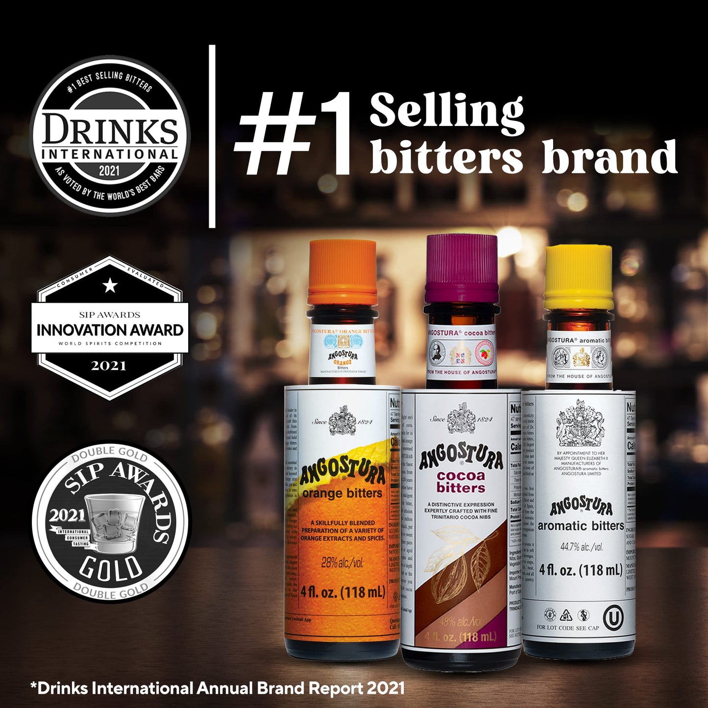 ANGOSTURA Cocoa Bitters, Cocktail Bitters for Professional and Home Mixologists, Kosher Certified, Sodium Free, 4 FL OZ