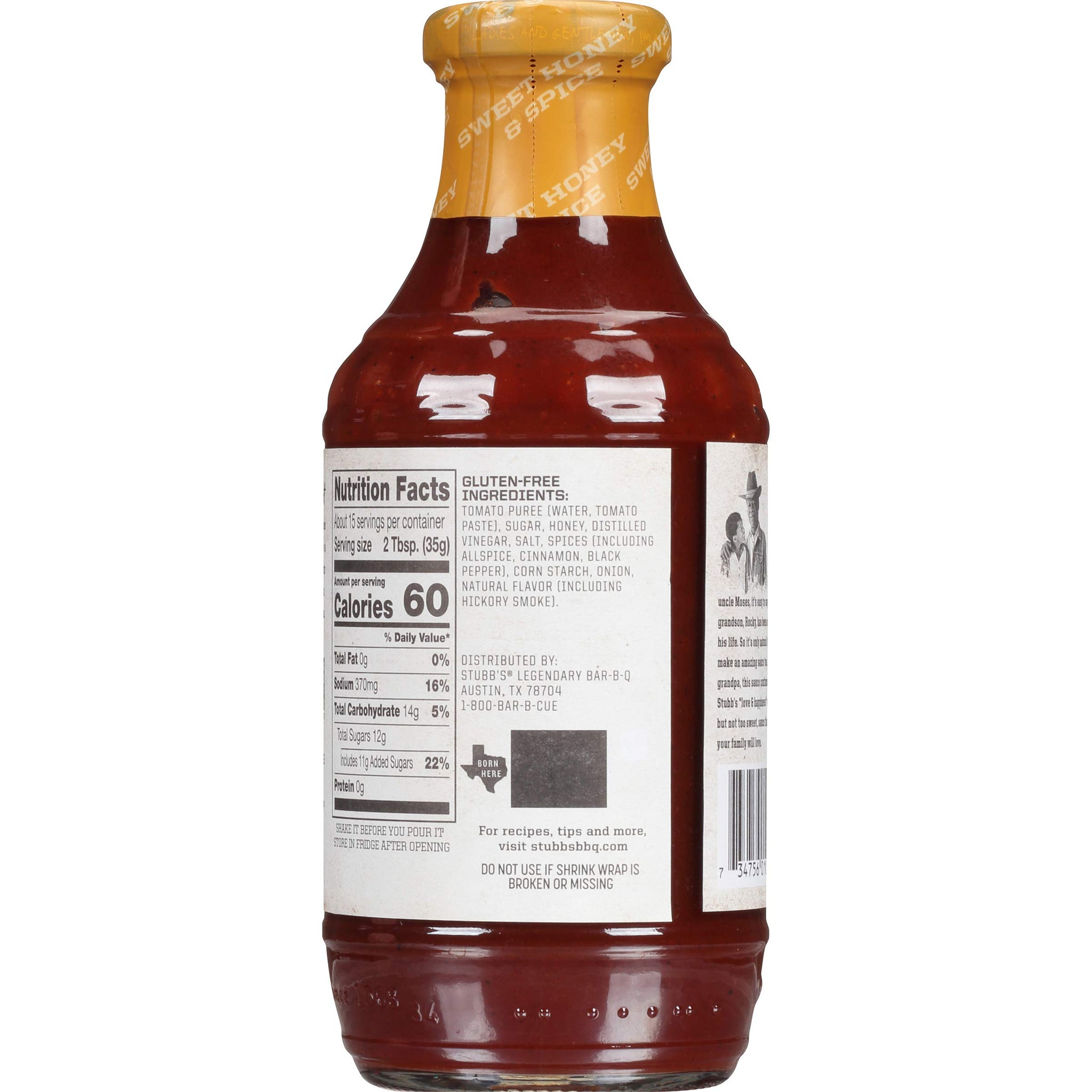 Stubb's Sweet Honey & Spice Legendary Bar-B-Q Sauce, 18 OZ