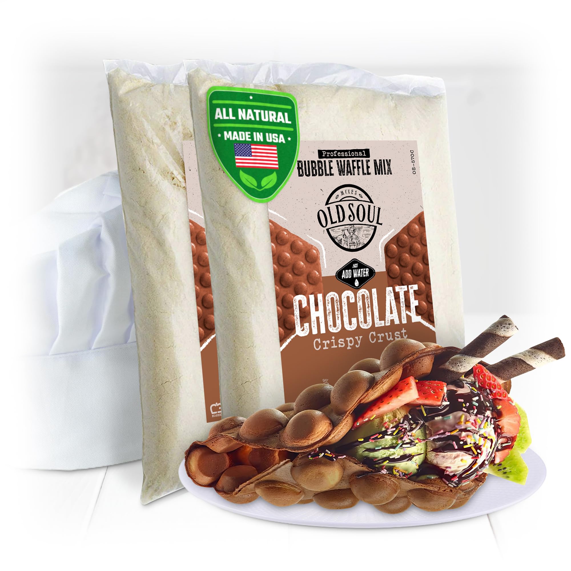 OldSoul Professional Bubble Waffle Mix | Crispy | 10 Lbs | Chocolate Flavor | Egg Waffle Mix | 56 Waffles (10 Lbs, Traditional)
