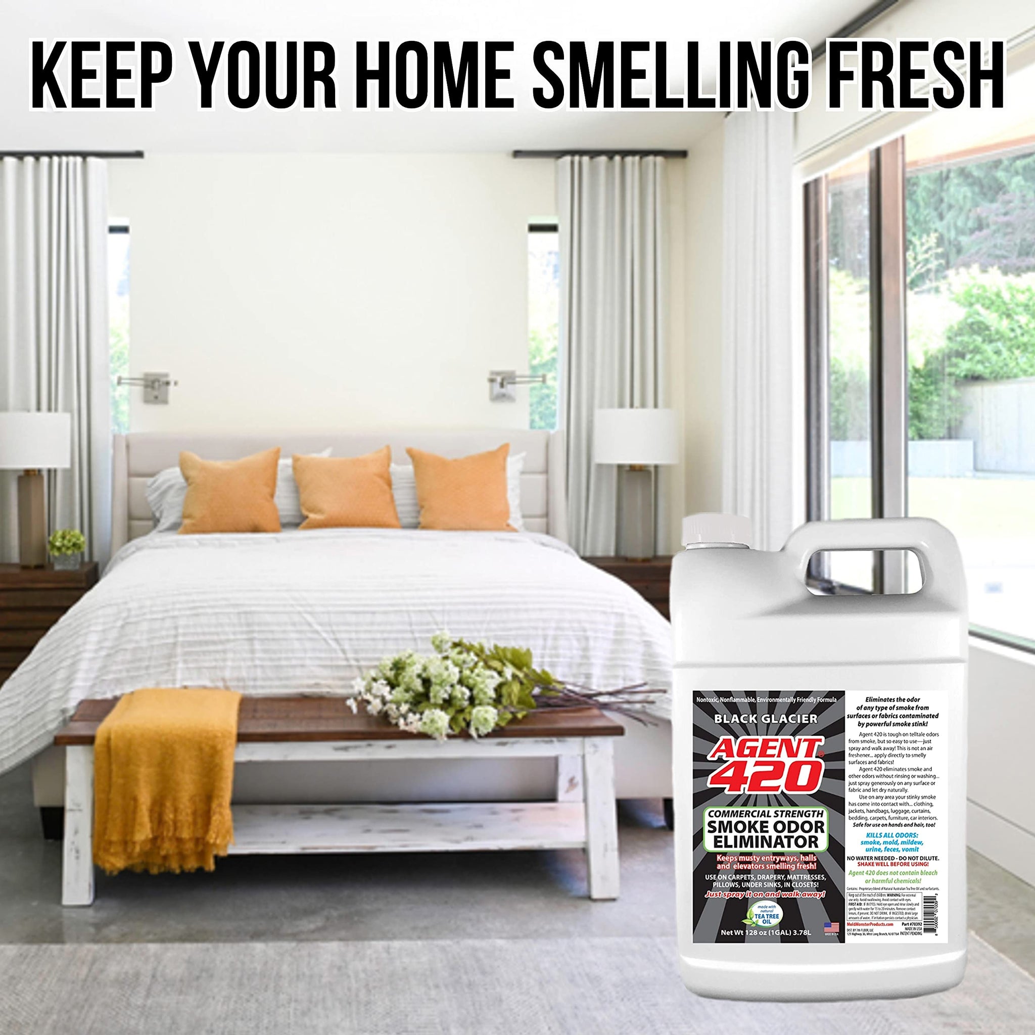Agent 420 Cannabis & Cigarette Odor Eliminator Spray, Black Glacier, 1 Gallon - Tea Tree Oil Breaks Down Smoke at the Molecular Level - Commercial