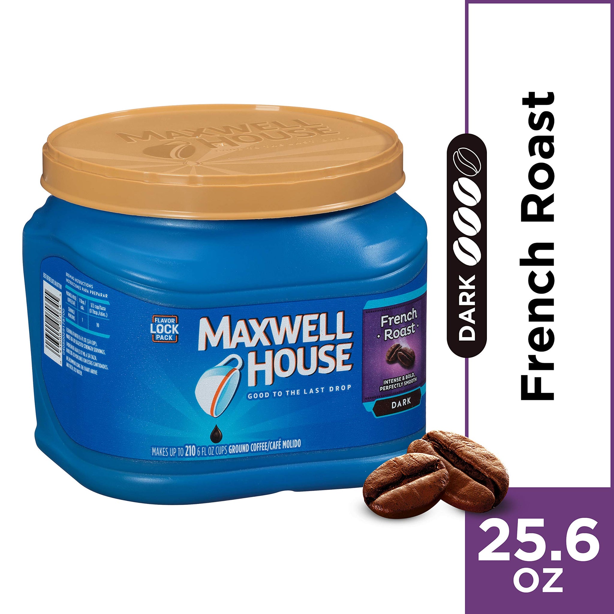 Maxwell House French Roast Dark Roast Ground Coffee (25.6 oz Canisters, Pack of 2)