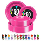 Exquisite Party Solids Hot Pink Plates Disposable Hot Pink Plastic Plates 100 Pieces - 50-7" & 50-9" Heavy Duty 350 GSM Disposable Dinnerware Sets