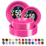 Exquisite Party Solids Hot Pink Plates Disposable Hot Pink Plastic Plates 100 Pieces - 50-7" & 50-9" Heavy Duty 350 GSM Disposable Dinnerware Sets