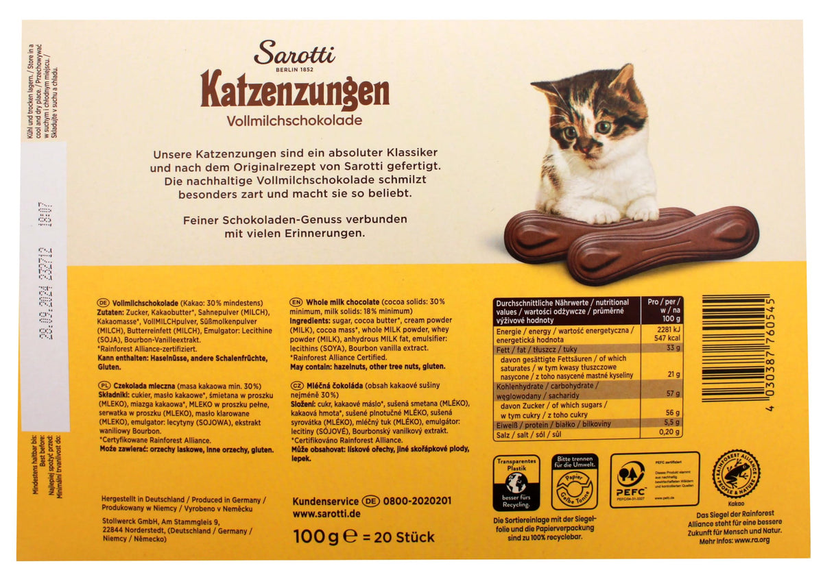 Sarotti Chocolate Cat Tongues