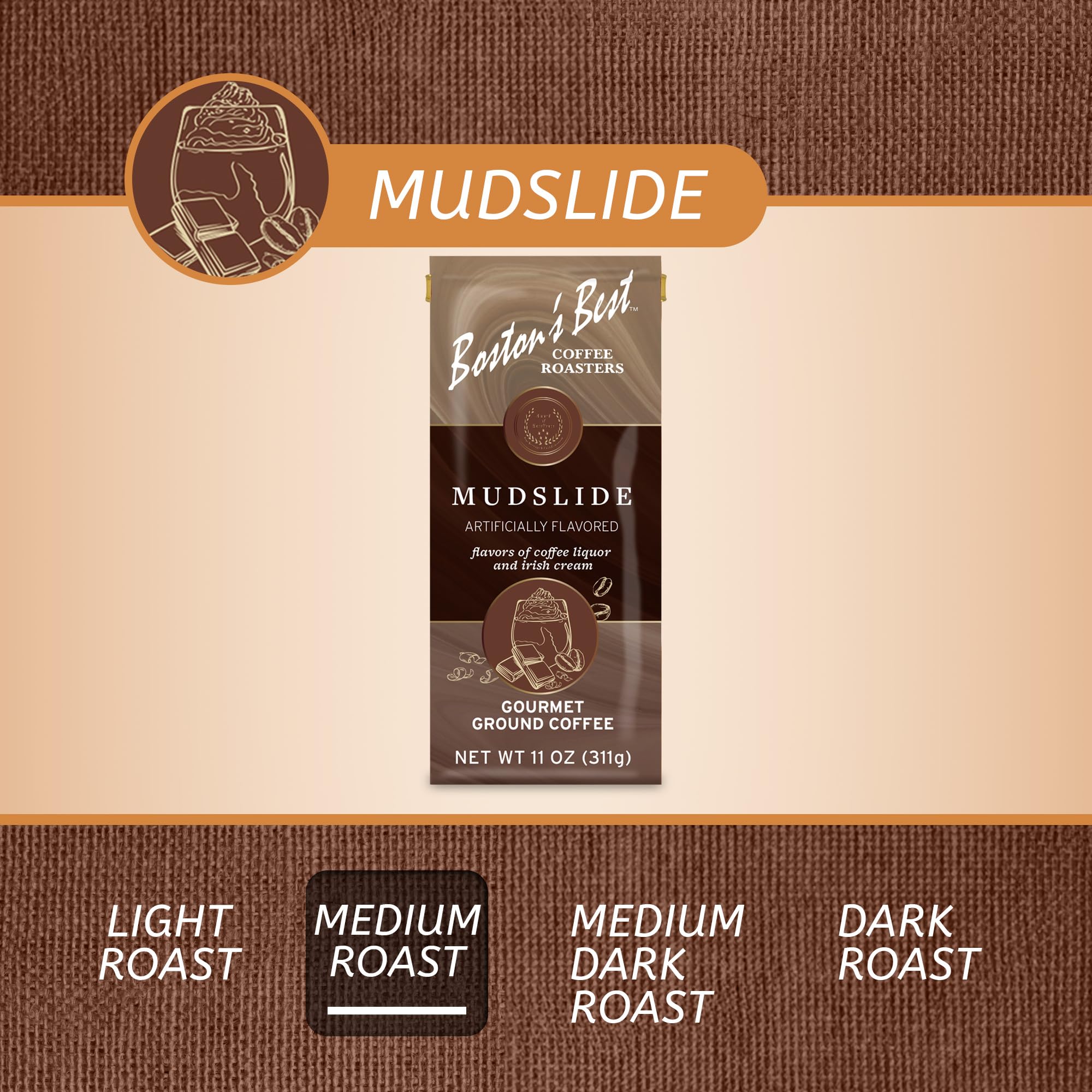 Boston’s Best - Mud Slide Flavored Delicious Gourmet, Premium Ground Coffee, 11 oz. / 311g Bag