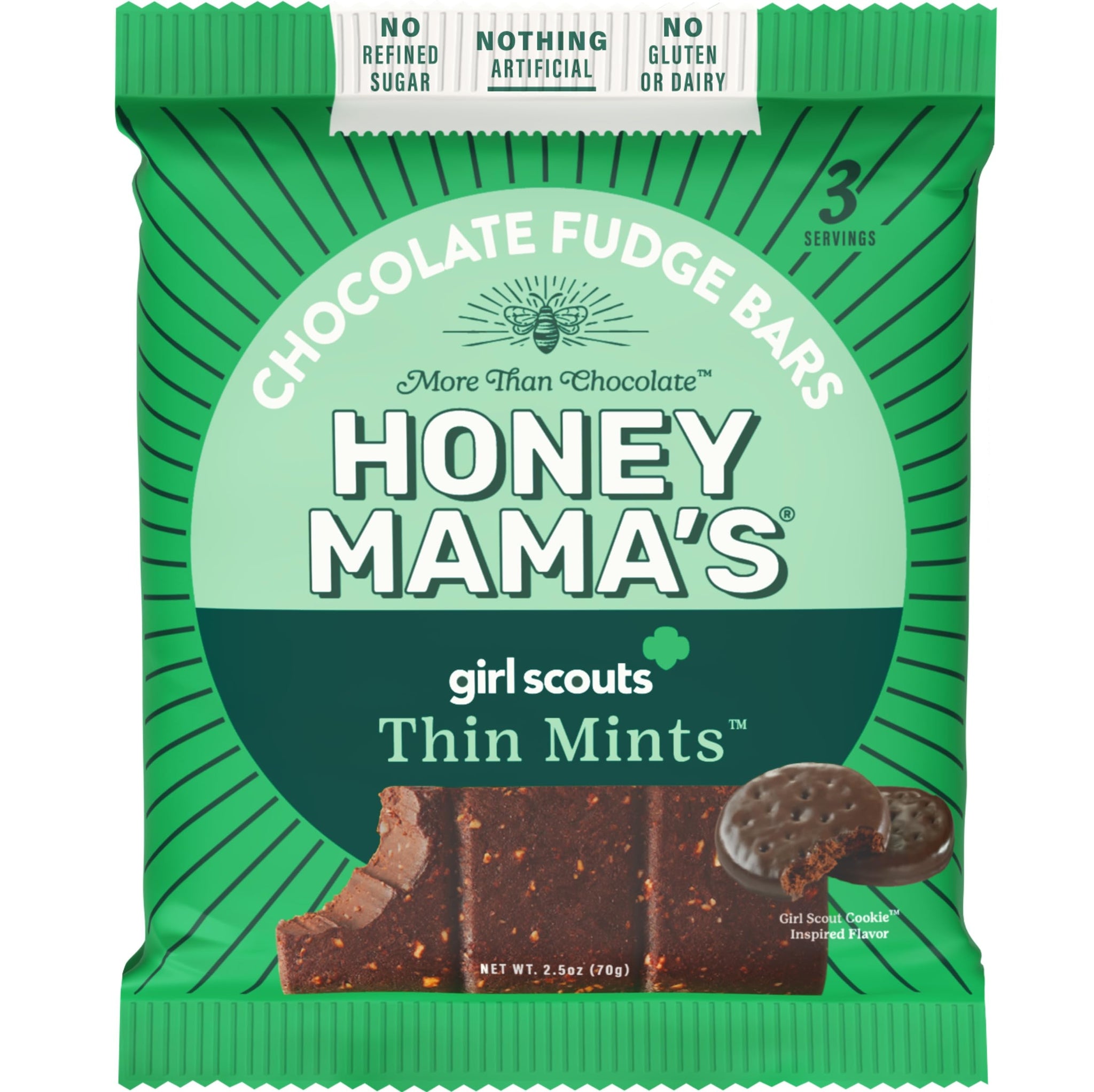 Honey Mama's, Girl Scout Thin Mints Chocolate Fudge Bars, NO Refined Sugar, Gluten Free, Dairy Free, Soy Free, NO Seed Oils, Paleo, 2.5 Ounce