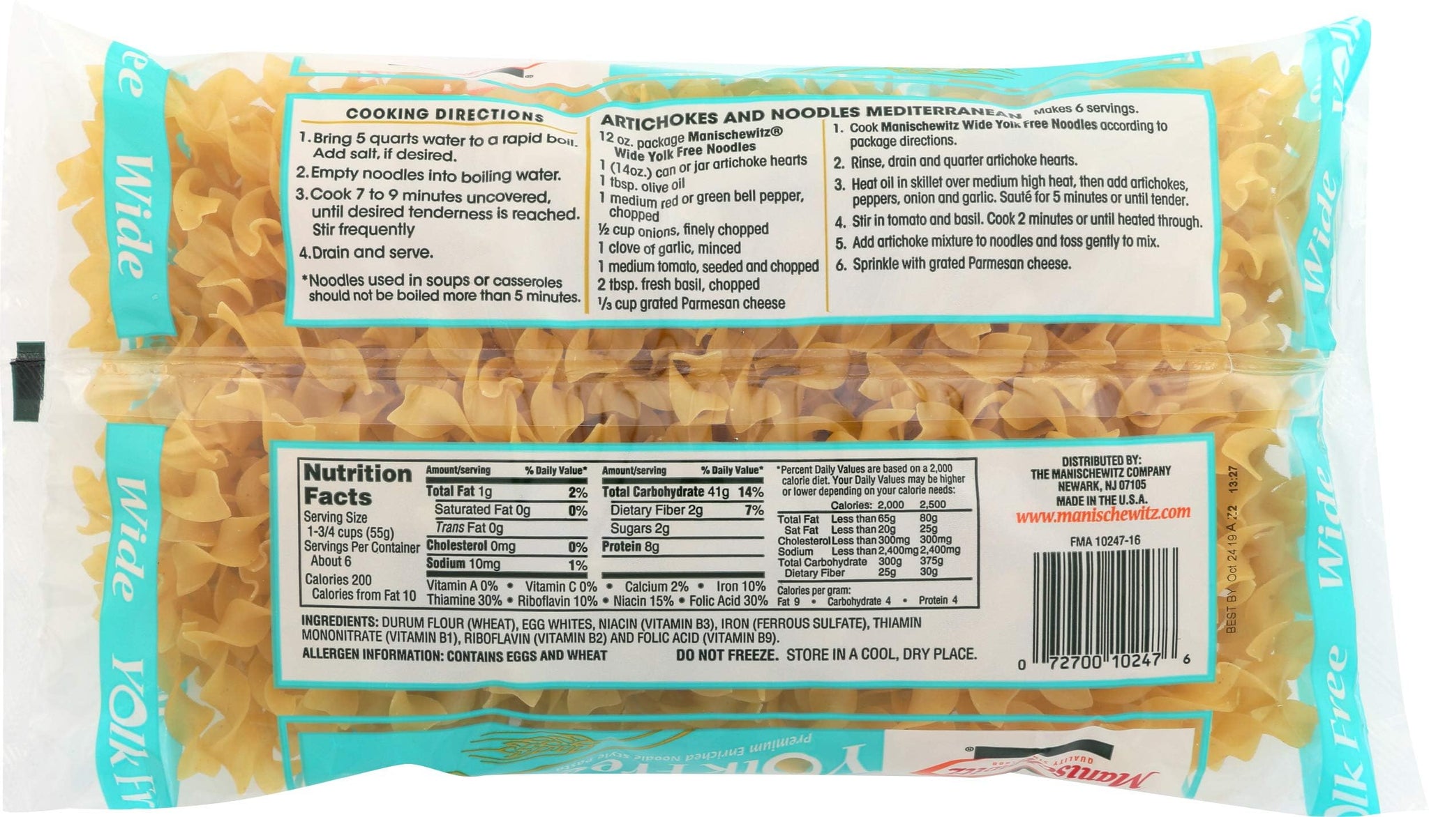 MANISCHEWITZ Yolk Free Wide Noodles , 12-Ounce Bags (Pack of 12)