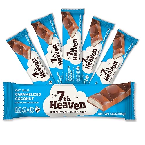 7th Heaven, Vegan Oat Milk Chocolate Snack Bars: Caramelized Coconut - (1.6 oz - 6 Pack), Healthy Chocolate, Perfect Valentines Gift For Your Loved